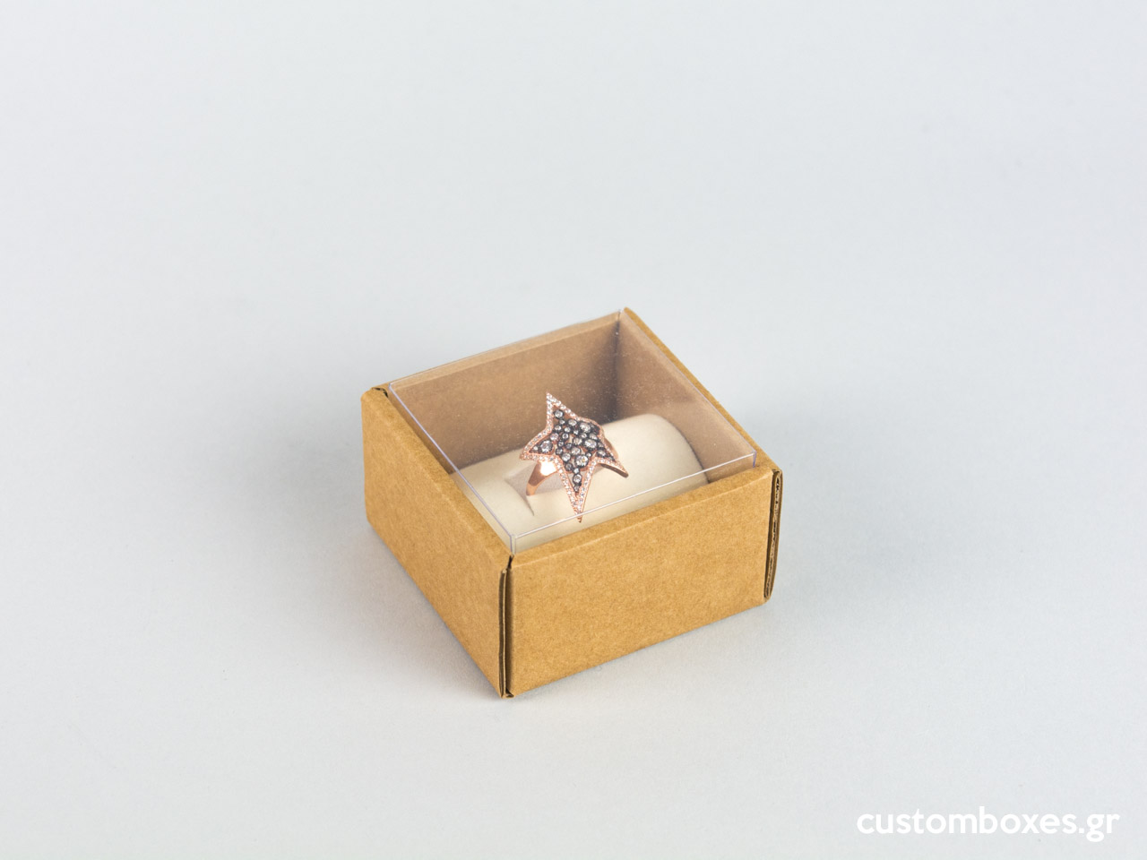 Eco-friendly kraft box with transparent lid for big ring Ivory