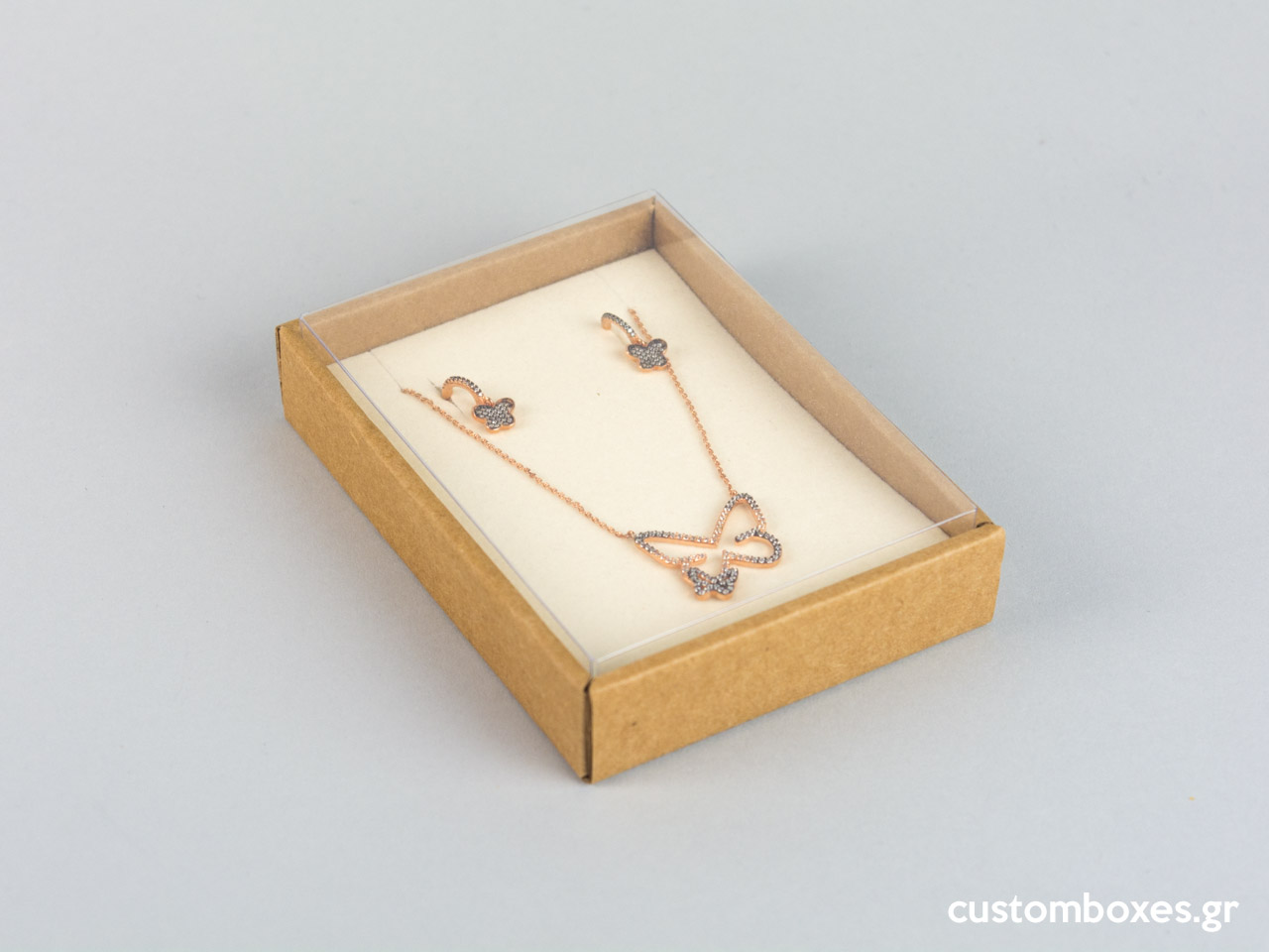 Kraft box with transparent lid for pendant Ivory