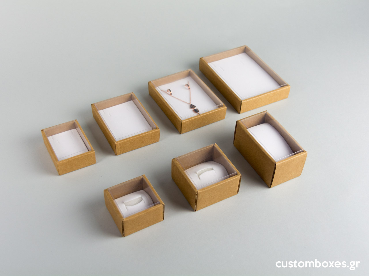 Eco-friendly paper boxes for jewellery with transparent lid and internal white velvet base