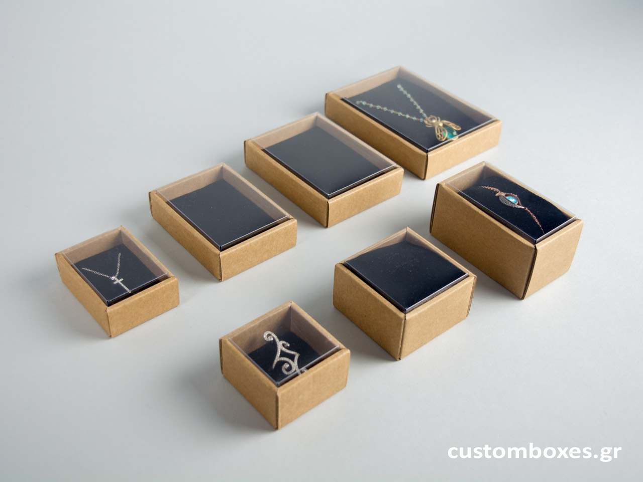 Eco-friendly kraft paper boxes for jewellery with transparent lid Black